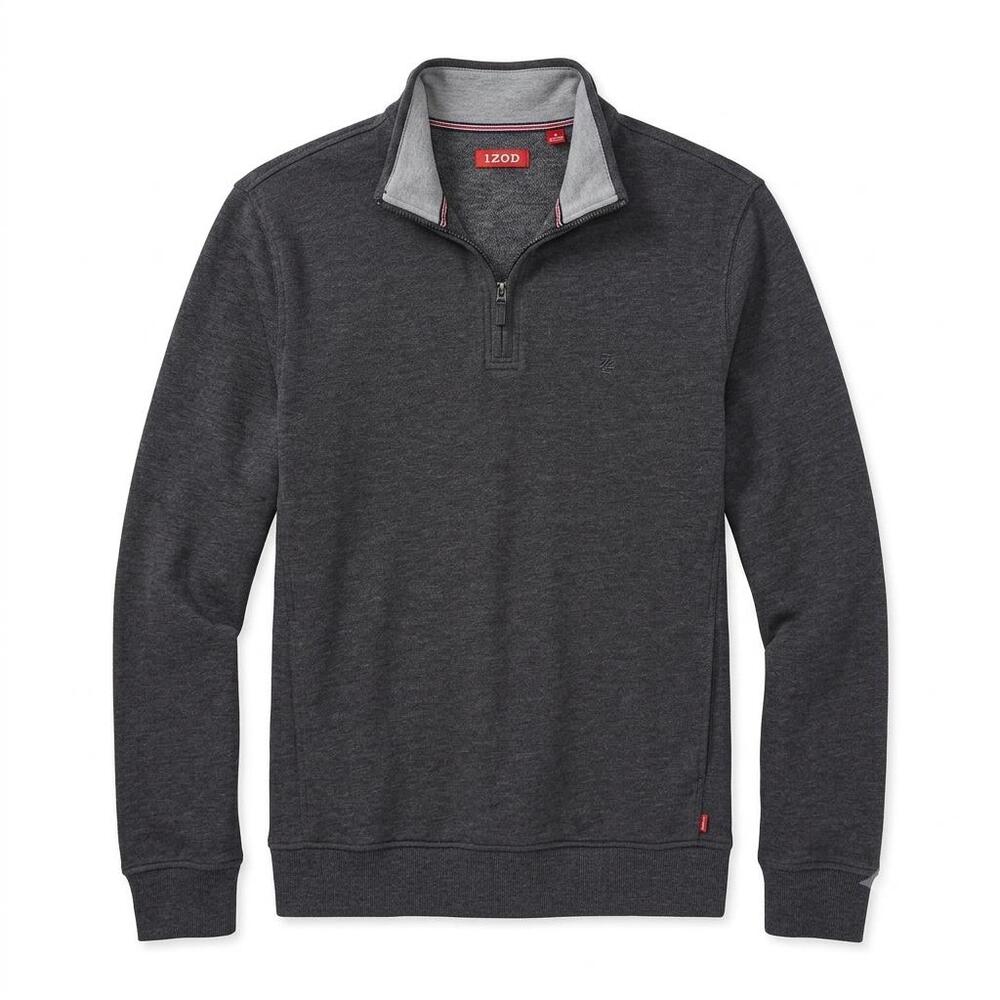 IZOD Charcoal Heather Quarter Zip Fleece Pullover Sweatshirt